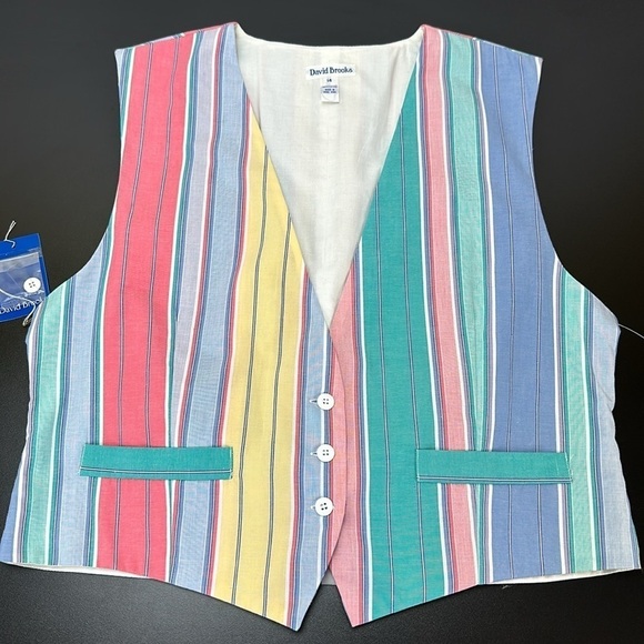 Vintage David Brooks Cotton Striped Button Front Vest Size 14 Summer NOS - Picture 11 of 11
